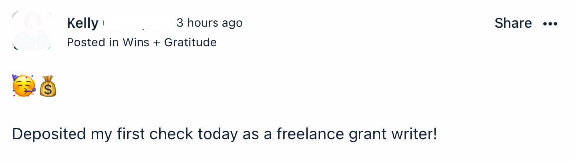 screen shot of member success post