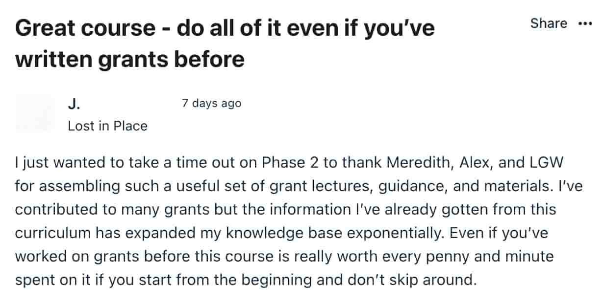 screen shot of member success post