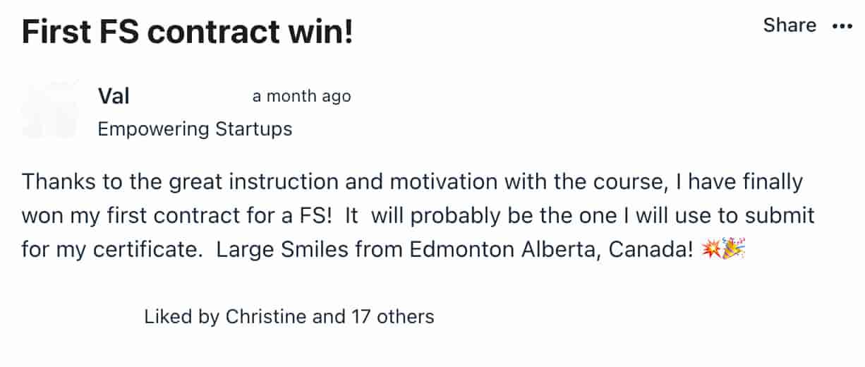 screen shot of member success post