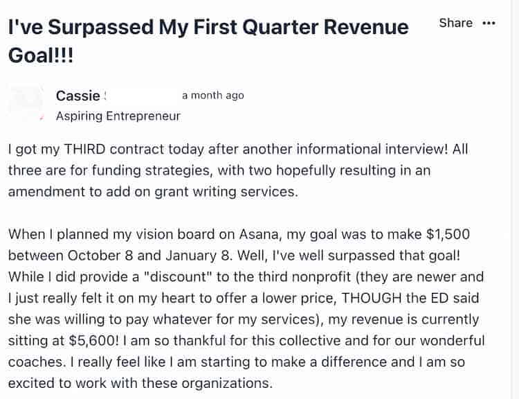 screenshot of member success story
