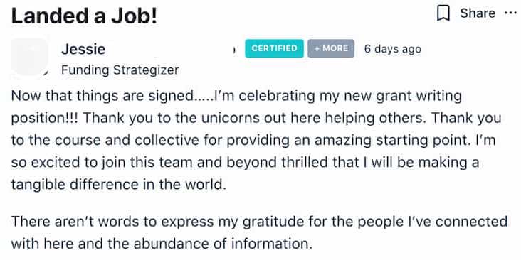 screenshot of member success story
