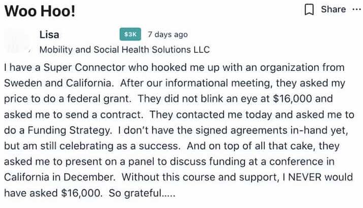 screenshot of member success story