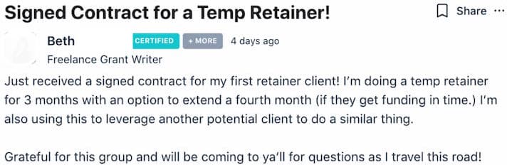screenshot of member success story