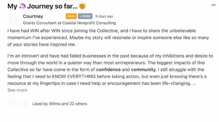 screenshot of member success story
