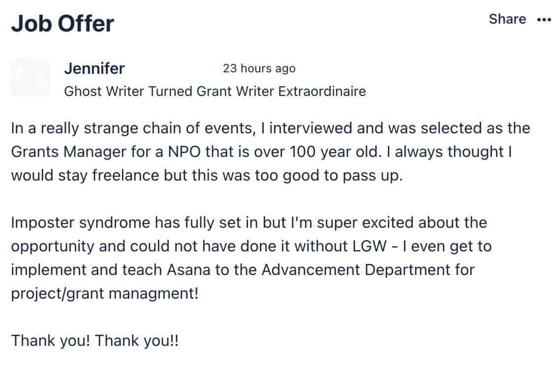 screenshot of member success story