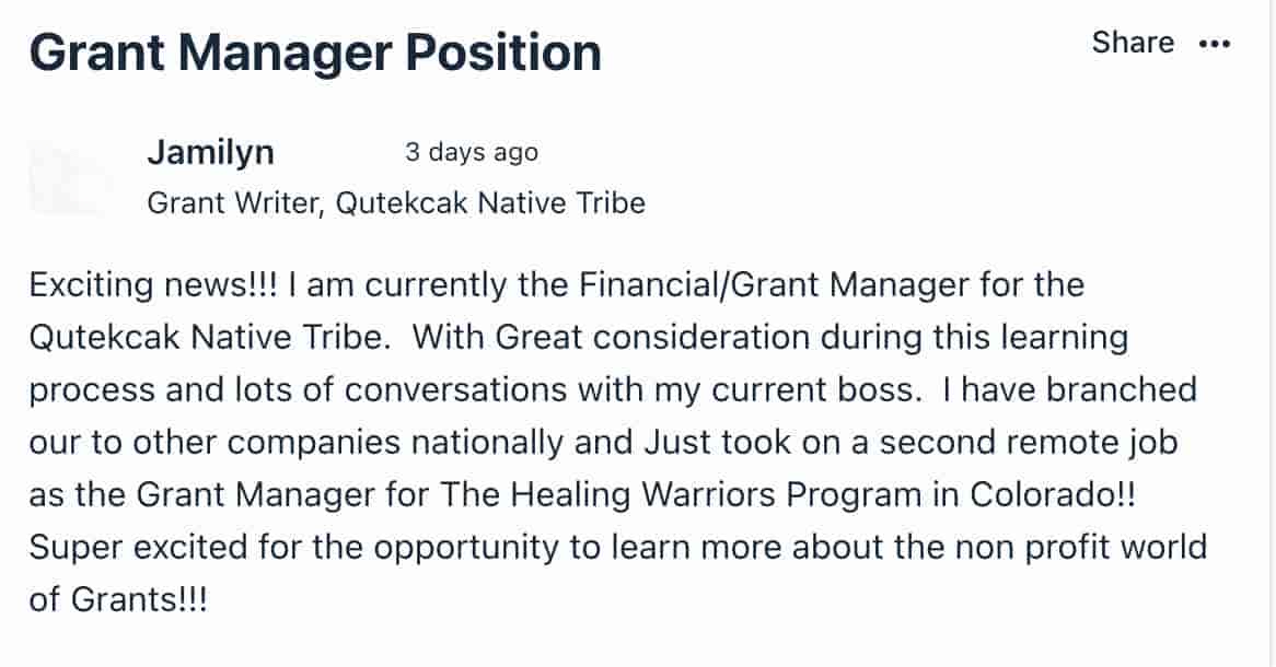 screenshot of member success story