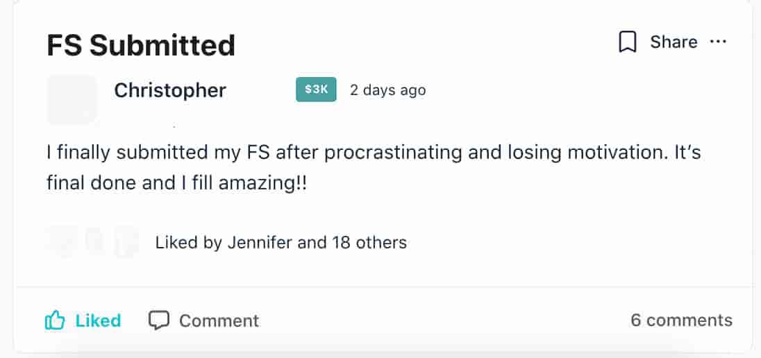 screenshot of member success story