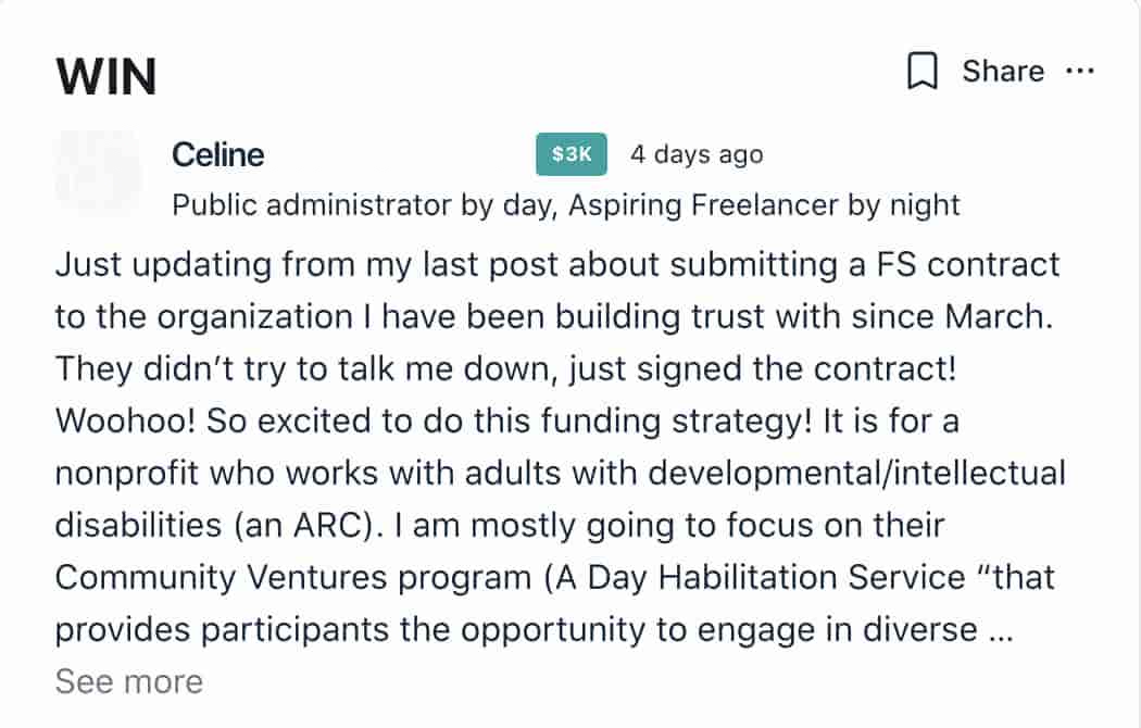 screenshot of member success story