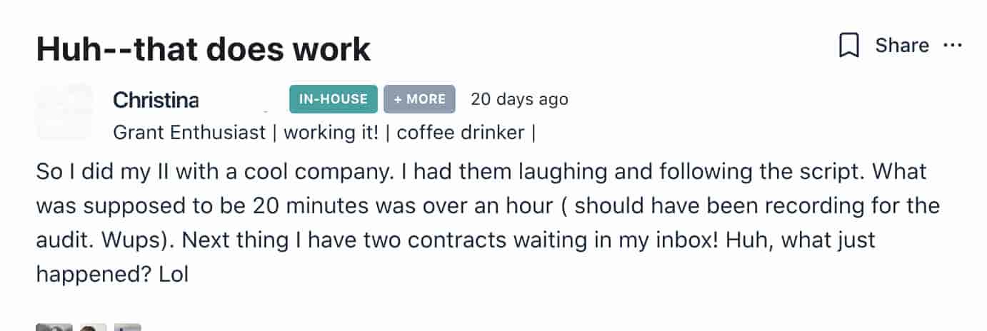 screenshot of member success story