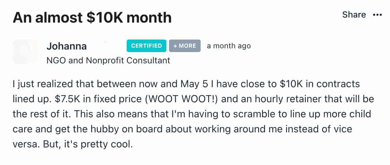 screenshot of member success story